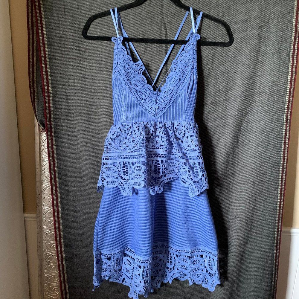 S blue strappy crochet dress